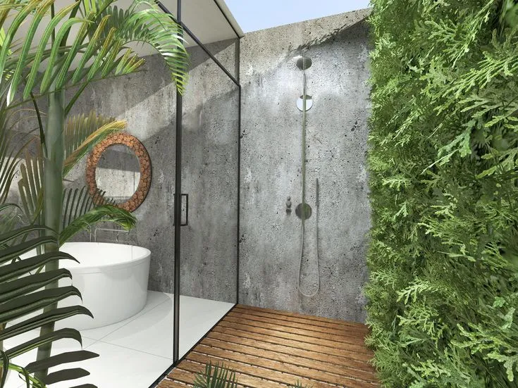 17 Biophilic Design Ideas Showcase Ways to Connect with Nature | Indoor outdoor bathroom, Tropical bathroom, Outdoor pool shower