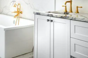 built-in cabinet in a bathroom